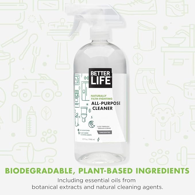 Better Life All Purpose Cleaner - Multipurpose Home and Kitchen Cleaning Spray for Glass, Countertops, Appliances, Upholstery & More - Multi-surface Spray Cleaner - 32oz (Pack of 2) Unscented