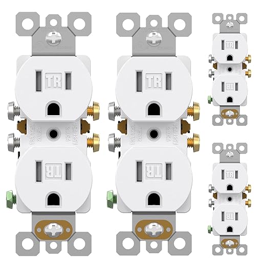 AIDA 4 Pack 15 Amp Outlet Duplex Electrical Receptacle Outlets,Power Outlet,Tamper Resistant,Heavy-Duty Receptacle, 2 Pole,3-Wire, Self-Grounding Clip, NEMA 5-15R,UL Listed,White