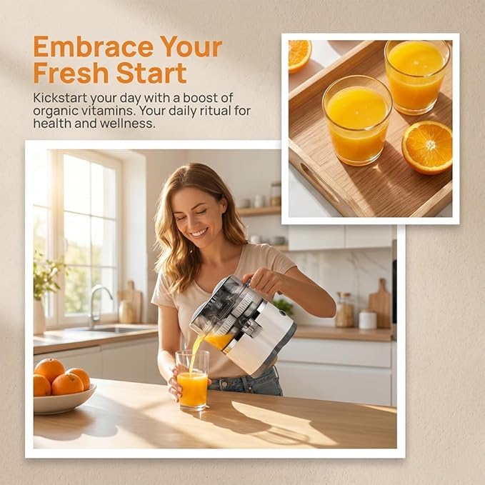 Dual-Head Automatic Citrus Juicer, Electric Citrus Juicer Orange Squeezer with 1-Button Operation, Fast Juicing Machine for Fresh Orange Lemon Lime Juice, Easy to Clean for Daily Kitchen Use (White)