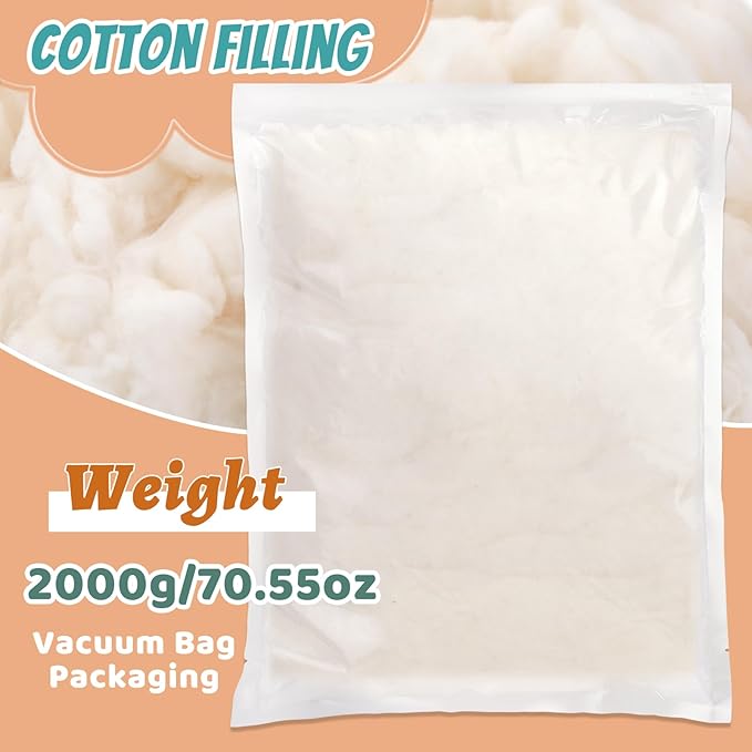 4.4 lb Cotton for Pillow Stuffing, Soft Natural Cotton Filling, Cotton Batting Warm Fiber Fill Stuffing for Stuffed Animals, Cushion Quilt, Home DIY Crafts