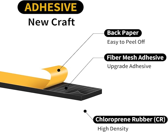 Weather Stripping Door Seal,Weather Stripping,Soundproof,Cold Insulation,High Density CR Foam Insulation Tape for Door, Front Door Frame, Windows,Sliding Door (Black, 2 in x 1/4 in x 13Ft)
