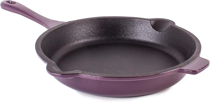BergHOFF Grill Pan 11 inches, Fry Pan 10 inches, 3qt. Dutch Oven, Matching Lid, Fast, Evenly Heat, Oven Safe, Neo 4Pc Enameled Cast Iron Cookware Set, Purple