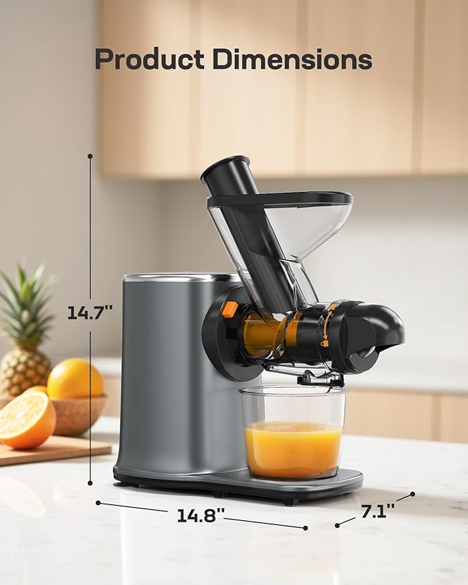 Marsail Slow Juicer, Cold Press Juicer Machines with Soft & Hard Modes, High Juice Yield Masticating juicer for Vegetables & Fruits with Reverse Function