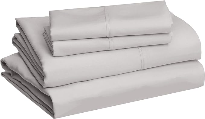 Amazon Basics Lightweight Breathable, Ultra-Soft, Wrinkle-Free Luxury Microfiber 4-Piece Bed Sheet Set with 14-Inch Deep Pockets, Full, Light Gray, Solid