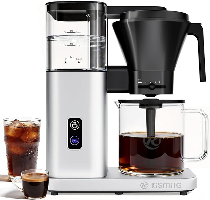 Kismile 8 Cup Drip Coffee Maker, SCA Certified Hot & Cold Brew Coffee Machine, Fast Heating to 197–205℉, 40 Min Keep Warm, Adjustable Flow Control, Easy to Clean