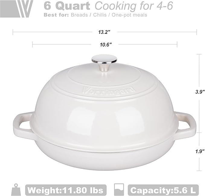 VORRINGARD Enameled Cast Iron Dutch Oven Pot with Lid, Bread Oven for Sourdough Bread Baking, Dutch Ovens with Bread Proofing Basket& Baking Supplies Set, 6 Quart, White