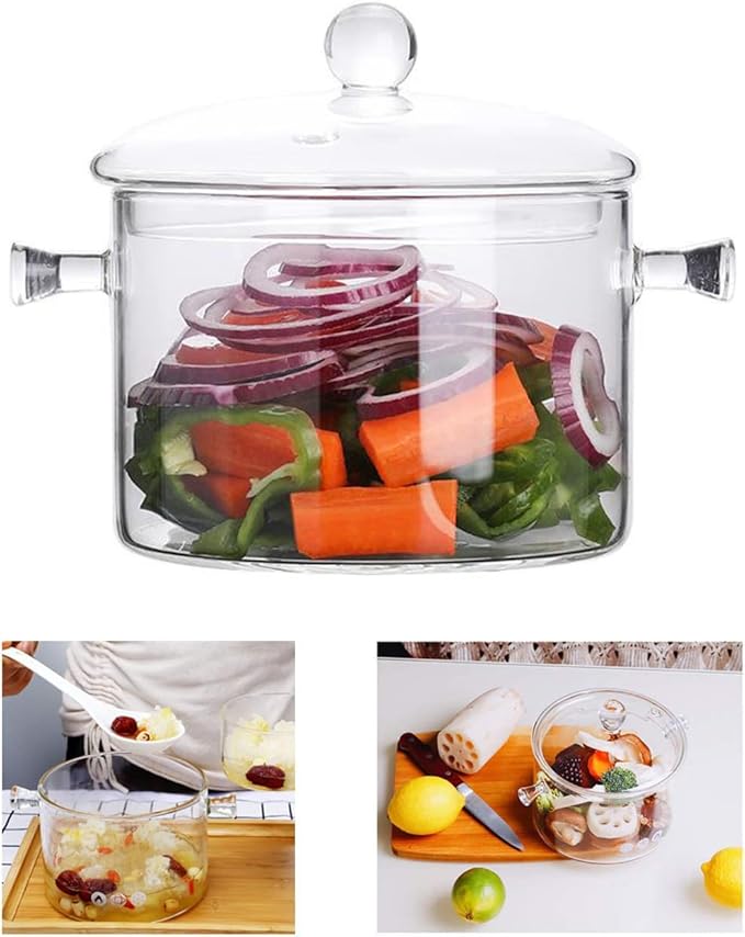 Glass Saucepan - 2.3L/78OZ Glass Saucepan Heat-Resistant Borosilicate Glass Handmade Cookware Set stovetop Pot - Safe for Pasta Noodle, Soup, Milk, Tea,salad (2.3L/78OZ)
