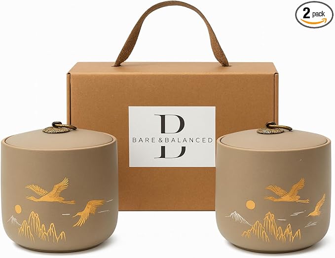 Bare & Balanced Ceramic Canister with Airtight Lid – Premium Kitchen Storage Jar | Crane & Mountain Design | Storage for Dry Goods | Gift-Ready Box