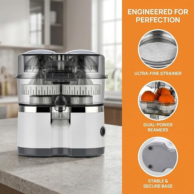 Dual-Head Automatic Citrus Juicer, Electric Citrus Juicer Orange Squeezer with 1-Button Operation, Fast Juicing Machine for Fresh Orange Lemon Lime Juice, Easy to Clean for Daily Kitchen Use (Black)