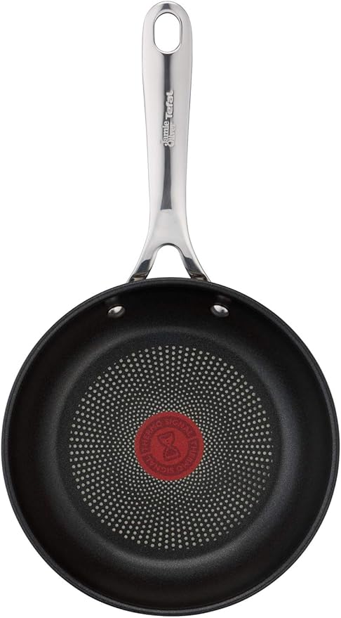 T-Fal x Jamie Oliver Nonstick Coated Stainless Steel Pans 9.5" & 11", Induction Compatible, Oven Safe up to 500°F, Chef's Stainless Steel Skillet, Frying Pan, Silver