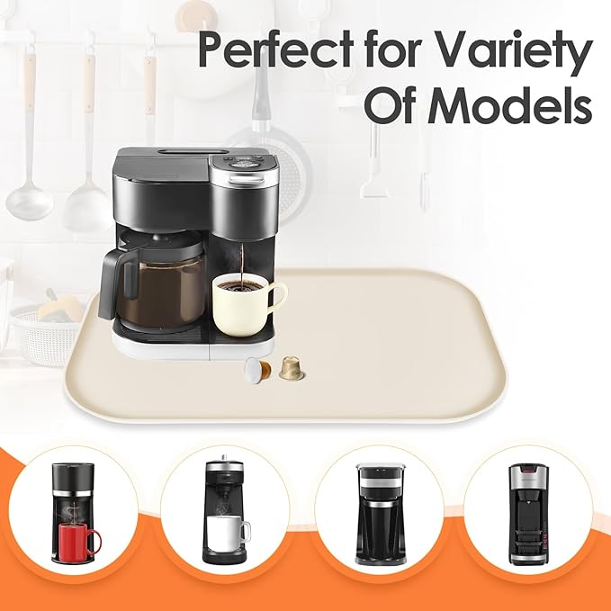 TOHONFOO Silicone Coffee Maker Mat with Lip, 24'' x 16'' Heavy Duty Coffee Maker Mat for Countertops, Coffee Tray Fit Under Coffee Machine Appliance Automatic Machines Espresso Accessory, Beige