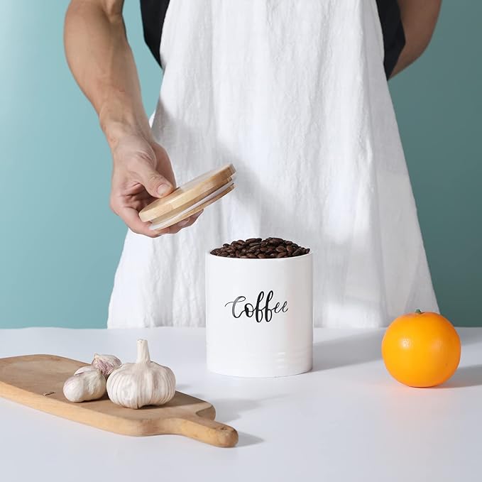 LEETOYI Porcelain Food Storage Containers with Lid, Small Size Design & Saves Space, 4.5 Inch White, Labeled Coffee