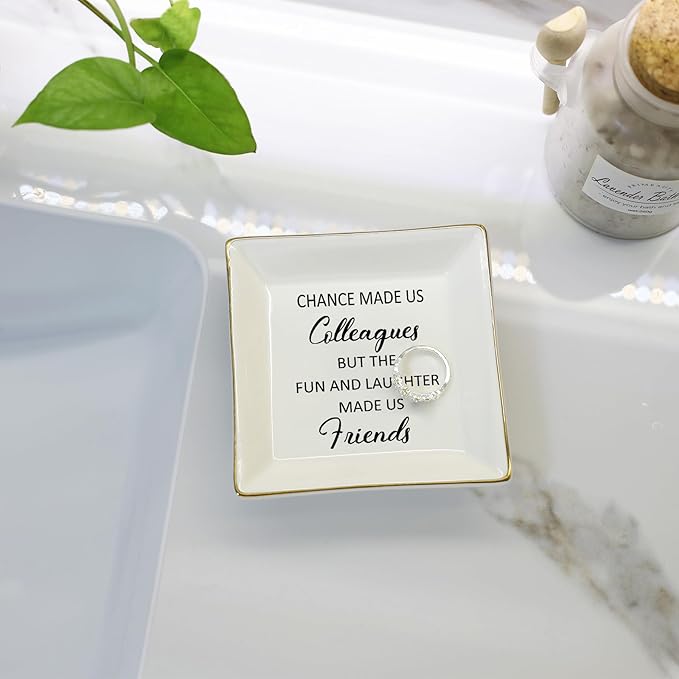 HOME SMILE Colleague to Friend Gifts for Women Jewelry Tray- Retirement Leaving Farewell Appreciation Birthday Christmas-Chance Made Us Colleagues,But The Fun and Laughter We Share Made Us Friends