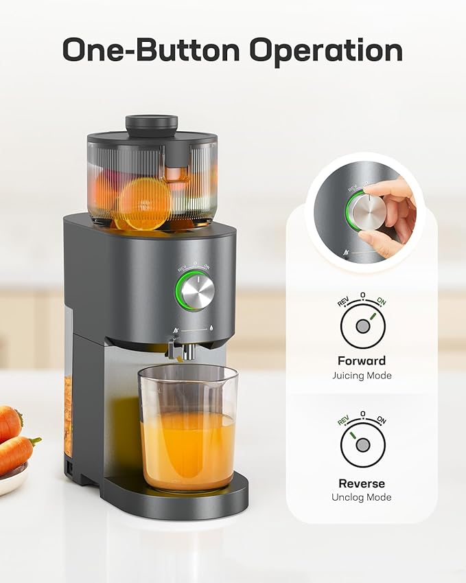 Marsail Slow Masticating Cold Press Juicer Machines, High Juice Yield, Self-Feeding with 5.4” Large Chute for Whole Vegetables & Fruits, Reverse Function