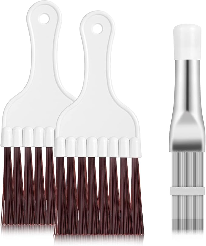Pimoys 3 in 1 Set Air Conditioner Condenser Fin Comb, 1 Coil Cleaner Stainless Steel Fin Comb with 2 Evaporator Radiator Cleaning Whisk Brush