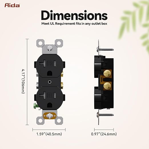 AIDA 4 Pack 20 Amps Outlets Electrical Duplex Receptacle Outlets,Tamper Resistant Electrical Receptacle, Wall Outlet,2 Pole,3-Wire, Self-Grounding, NEMA 5-20R,UL Listed, Black