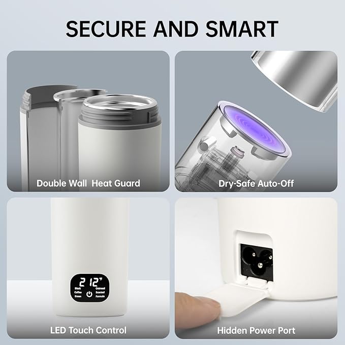 HDQ 2026 Travel Kettle, 110V~240V Any Voltage Portable Kettle for Travel, 6 Temperature Controls Portable Water Heater, 316 Stainless Steel Small Electric Kettle, Auto Shut Off & Boil Dry Protection