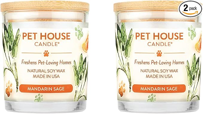 One Fur All Pet House Scented Candles, Long Lasting, Clean Burning, Pet Friendly Candles Mandarin Sage, 2 Pack