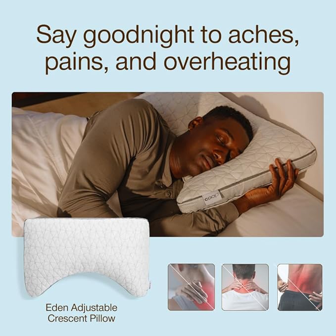 Coop Home Goods Eden Crescent Bed Pillow for Side & Back Sleepers, King Size, Adjustable Medium Soft Memory Foam Pillow with Cooling Gel & Ergonomic Crescent Shape, CertiPUR-US/GREENGUARD Gold