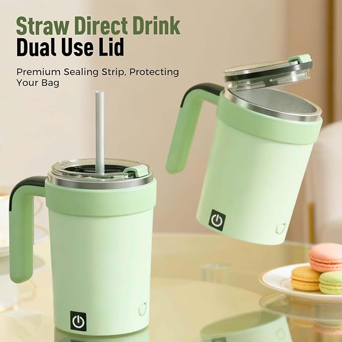 Automatic Magnetic Stirring Coffee Mug with Temperature Display, 2026 Upgraded Magnetic Coffee Stirrer Automatic Stirring Coffee Mug with Lid, Auto Stirring Coffee Mug for Office School (White)