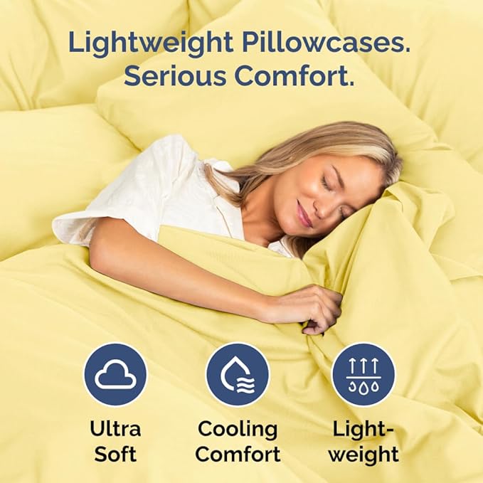 Body Pillowcases Set of 2-20x54 Long Body Pillow Case - Soft Body Pillow Cover for Sleeping & Side Sleepers - Comfy, Wrinkle & Fade Free - Machine Washable w/Envelope Enclosure Yellow
