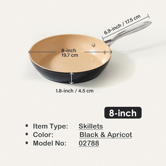 Cooks Standard Classic 8 Inch Hard Anodized Ceramic Nonstick Skillet Pan | Induction Ready Frying Pan with Riveted Stay-Cool Handle, Egg & Omelette Pan, Oven Safe, Black Apricot