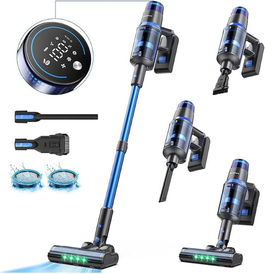 V25 Cordless Vacuum Cleaner, 680W 60Kpa Powerful Stick Vacuum with Dust Sensor, Digital Display, 4000mAh Rechargeable Battery up to 60Mins, Versatile for Pet Hair, Floor, Carpet (Cobalt)