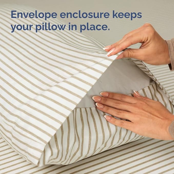 King Standard Pillow Cases Set of 4 - Soft Hotel Quality Pillowcase Covers - Comfy Bedding for Women, Men, Kids & Teens - Machine Washable Pillow Protectors - 4 Piece Set - King Standard Beige Stripes