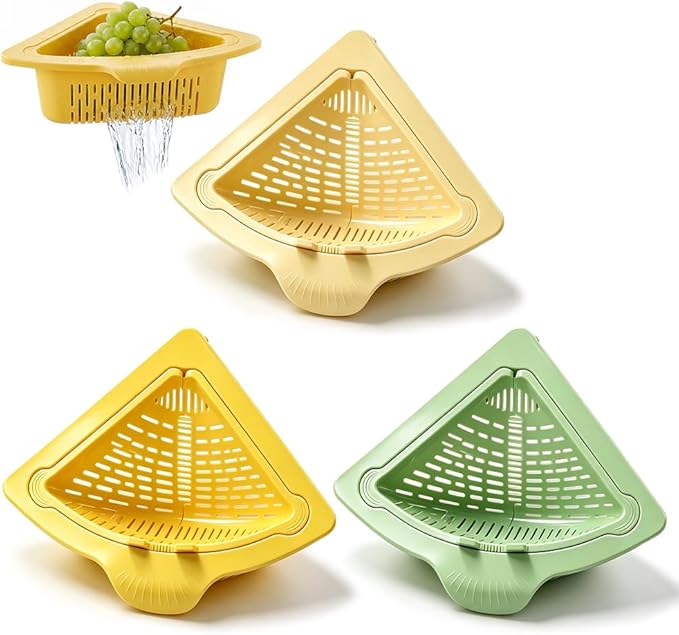 Magnetic Triangle Sink Strainer Basket, 2026 Upgrade Kitchen Corner Drain Rack with Twist-Open Bottom, Metal Sink Food Scraps Filter and Sponge Holder Produce Rinse Basket