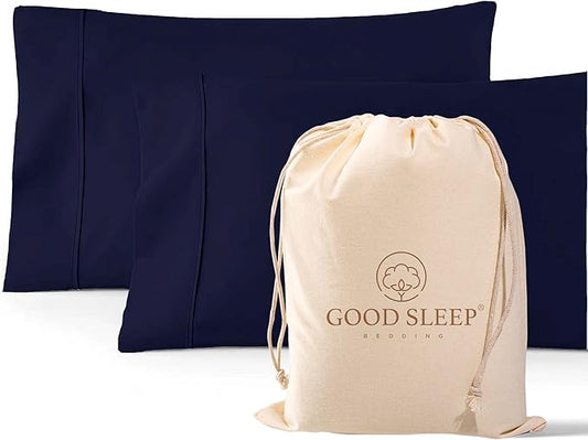 1000 TC Navy Blue Standard Pillowcases Set of 2 100% Egyptian Cotton Pillow Cases with Long Staple Cotton & Sateen Weave, Silky Soft Hotel - Like Bed Pillow Covers for Comfy Sleeping, Snug Fit