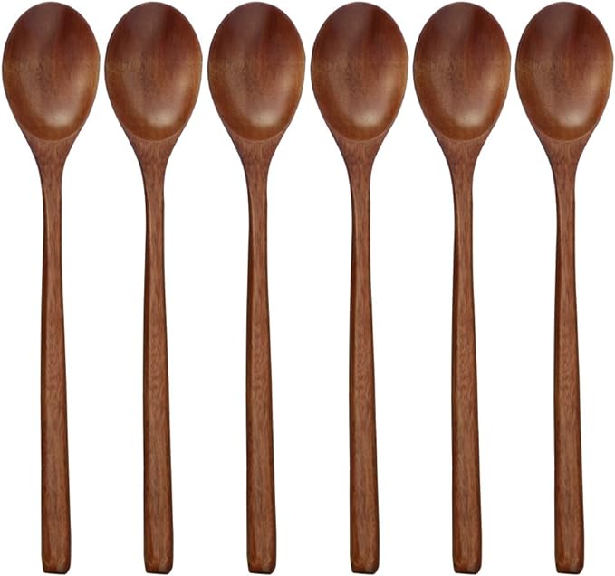 ADLORYEA Wooden Spoons, 6 Pieces 9 Inch Wood Soup Spoons for Eating Mixing Stirring, Wood Spoon with Japanese Style Kitchen Utensil