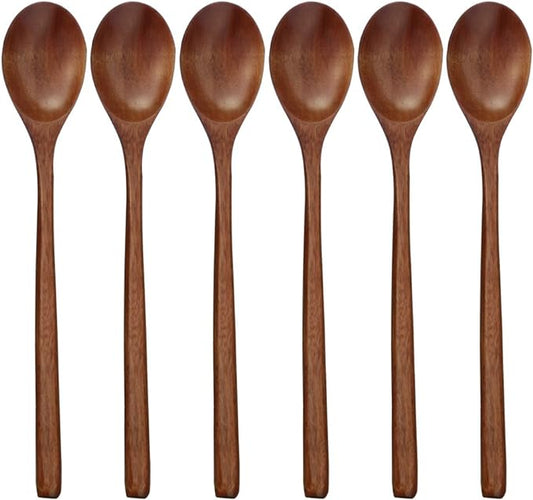 ADLORYEA Wooden Spoons, 6 Pieces 9 Inch Wood Soup Spoons for Eating Mixing Stirring, Wood Spoon with Japanese Style Kitchen Utensil