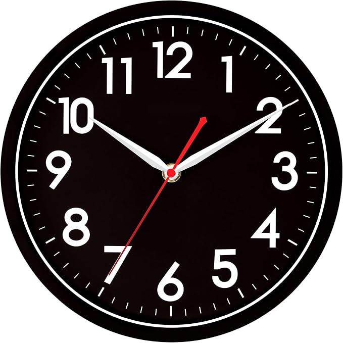 AKCISOT 12 Inch Wall Clock, Battery Operated Analog Clock, Silent Non-Ticking, Ideal for Bedroom, Bathroom, Kitchen, Office and School, Black