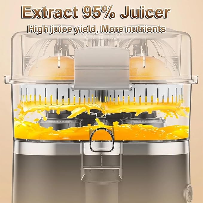 100W Electric Double-Head Juicer, Easy to Clean and Dishwasher-safe Parts, with 18000 RPM Powerful Motor for Orange, Lemon, Lime, High Juice Yield. (Silver)