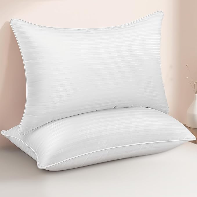 Standard Size Bed Pillows Set of 2 - Breathable Premium Down Alternative Pillows for Side, Back, and Stomach Sleepers Hotel Quality Fluffy Soft Microfiber Fill Cooling Skin-Friendly