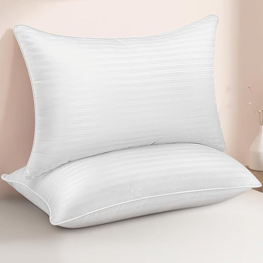 King Size Bed Pillows - Breathable Down Alternative Hotel Quality Pillows Set of 2 for Side, Back, and Stomach Sleepers Fluffy Cooling Soft Microfiber Fill Premium Skin-Friendly