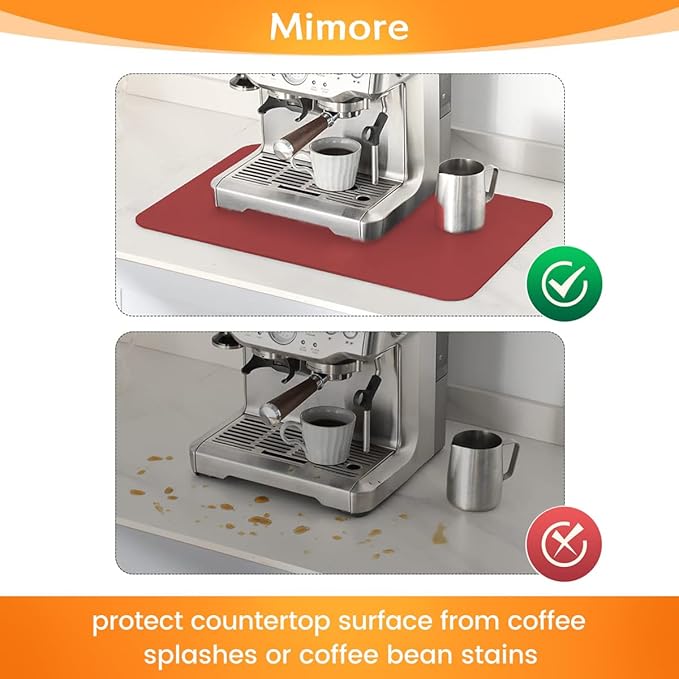 Mimore Red Coffee Bar Mat - 16x24 Inch Absorbent Mat Hides Stains - Fits Under Coffee Maker & Espresso Machine