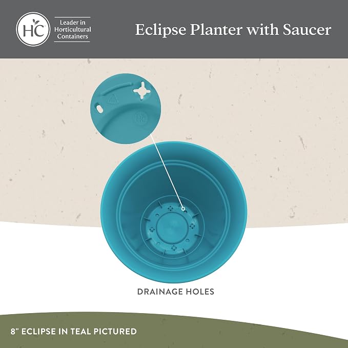 The HC Companies 20 Inch Eclipse Round Planter Pots with Drainage Holes & Attached Saucer, Lightweight UV-Resistant Plastic Indoor Outdoor Planters, 2-Pack Flower Pots for Garden & Home Decor, Peacock