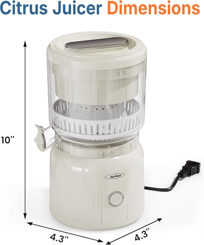Electric Citrus Juicer, 90W High-Speed Juice Squeezer with 15,000 RPM Pure Copper Motor, Efficient Orange and Lemon Juicer for Soft Fruits, Compact Design with Easy Cleaning, White
