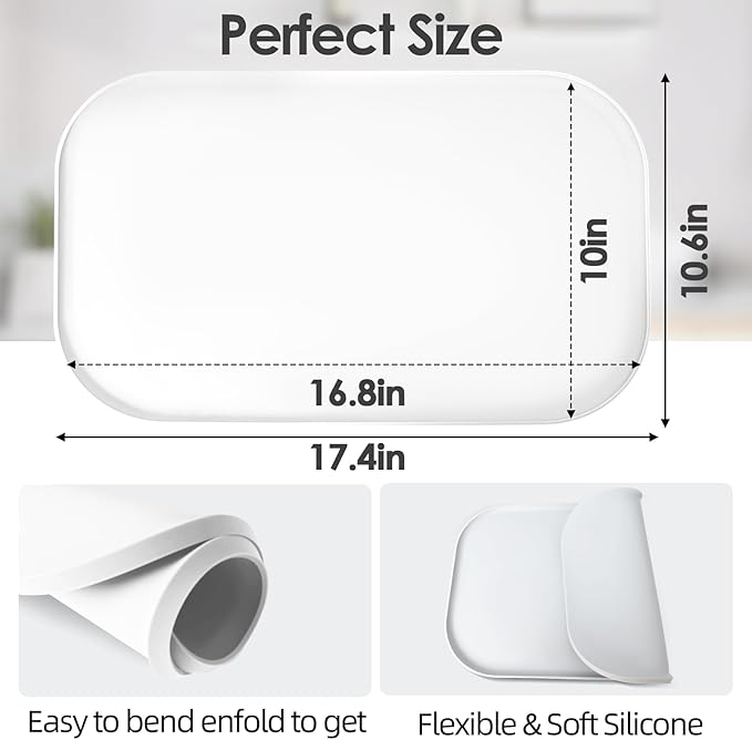 TOHONFOO Silicone Coffee Maker Mat with Lip, 17.4'' x 10.6'' Heavy Duty Coffee Maker Mat for Countertops, Coffee Tray Fit Under Coffee Machine Appliance Automatic Machines Espresso Accessory, White