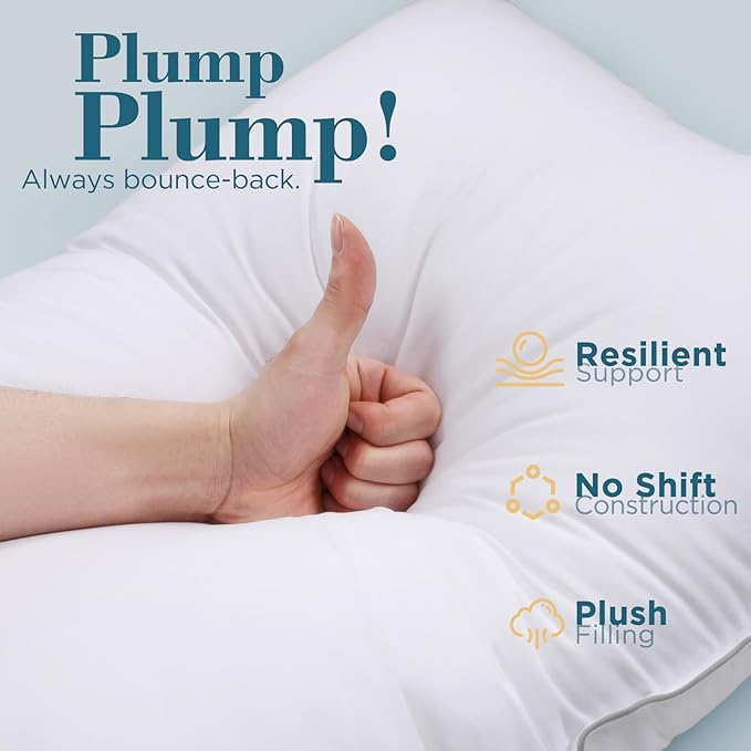 viewstar Bed Pillows King Sizes Set of 2, Hotel Quality Cooling Down Alternative Gusseted Pillows for Side, Back, or Stomach Sleepers, Double Stitch White