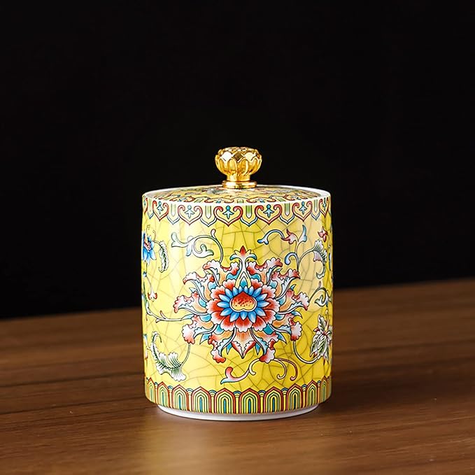 Enamel Ceramic Tea Caddy Tea Canister Tea Storage Container Tins Jar with Airtight Lid Water-proof Tank for Tea, Coffee, Herb, Sugar, Spice, Nuts