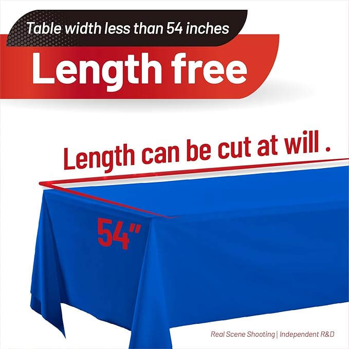 Plastic Table Cloth, 310 Ft X 54 in Disposable Tablecloth Royal Blue Tablecloth Premium PEVA Plastic Table Cloth Disposable with Any Cut Sliding Cutters for Parties, Birthdays, Festivals