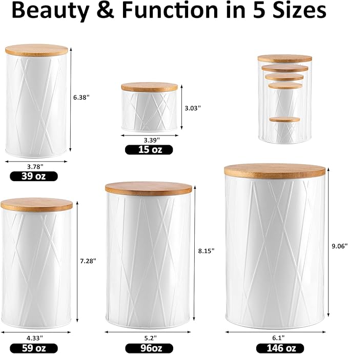 FavorFlavor Kitchen Storage Containers for Countertop Set of 6,Food Containers with Airtight Lids,Flour and Sugar Storage Containers,White Canister Set for Coffee and Tea,Farmhouse Kitchen Decor