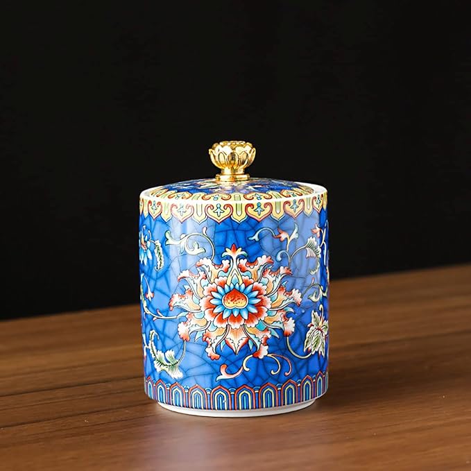 Enamel Ceramic Tea Caddy Tea Canister Tea Storage Container Tins Jar with Airtight Lid Water-proof Tank for Tea, Coffee, Herb, Sugar, Spice, Nuts