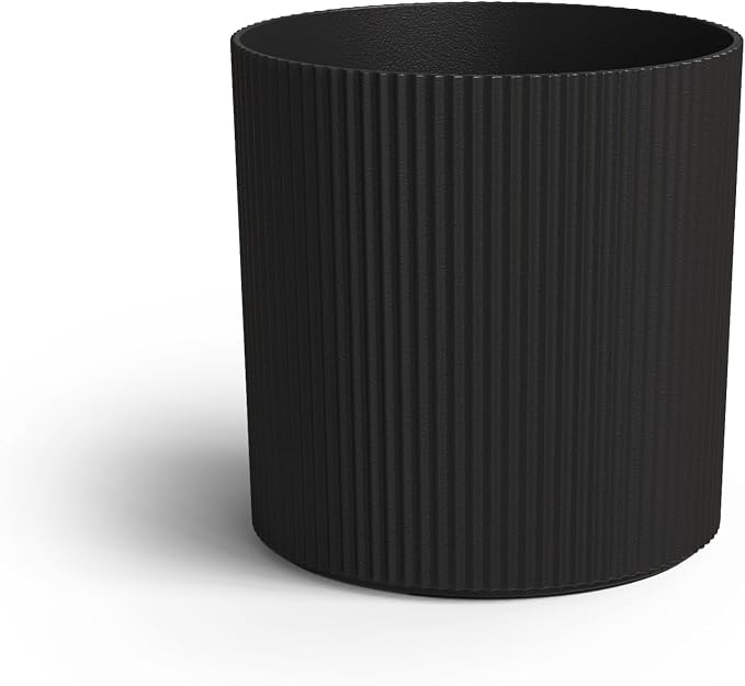 Mayne Haven 14-Inch Fluted Planter, Round Planters for Outdoor Plants, Lightweight Concrete Look Plant Pots for Porch, Patio, Garden and Entryway Décor, Black