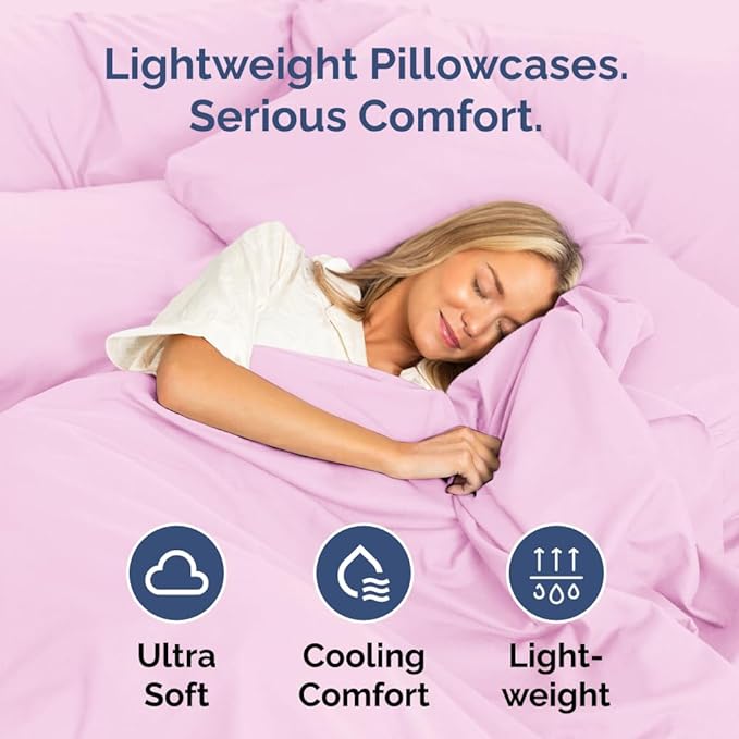 Body Pillowcases Set of 4-20x54 Long Body Pillow Case - Soft Body Pillow Cover for Sleeping & Side Sleepers - Comfy, Breathable & Fade Free - Machine Washable w/Envelope Enclosure - (Light Pink)