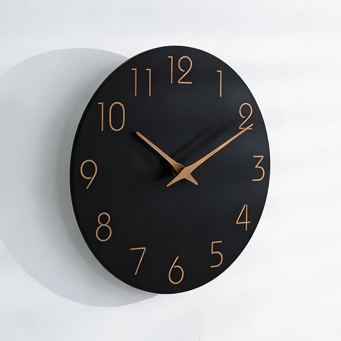 Mosewa Large Wall Clock 18 Inch Black Battery Operated Silent Non Ticking Simple Minimalist Rose Gold Numbers Clock Decorative for Bedroom Living Room Kitchen Home Office