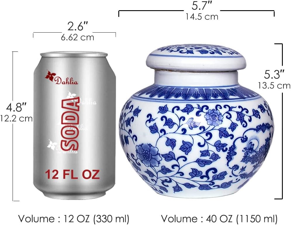 Dahlia Blue and White Tea Canister for Loose Tea, Airtight Jingdezhen Porcelain Tea Caddy, Blue and White Lotus #3, 1150 ML