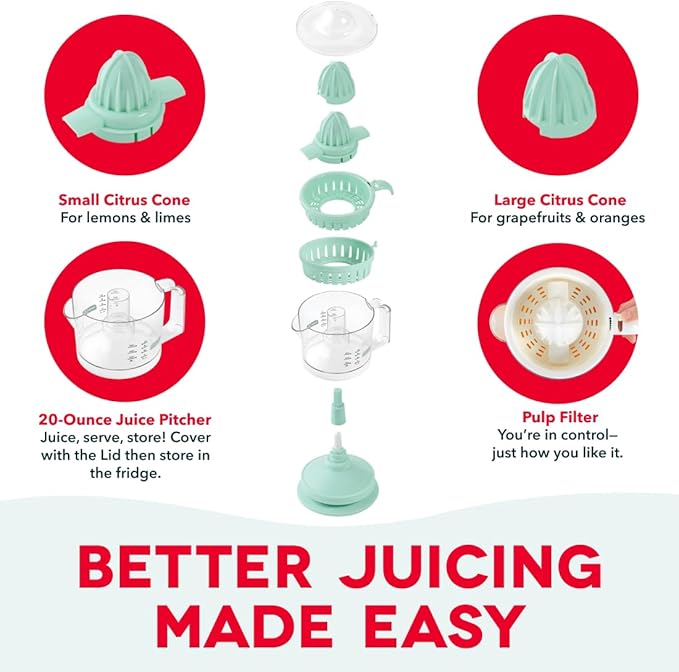 Dash Dual Electric Citrus Juicer Machine - Orange Juicer and Lemon Squeezer with Auto-Reversing Reamer, Adjustable Pulp Control, Mess-Free Spout, 20 oz Juice Container-Lime Squeezer for Home - Aqua